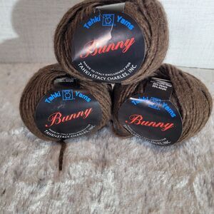 Lot of 3 Skeins Tahki Yarns Bunny Wool Alpaca Acrylic 014 3087‎ Brown 150 grams